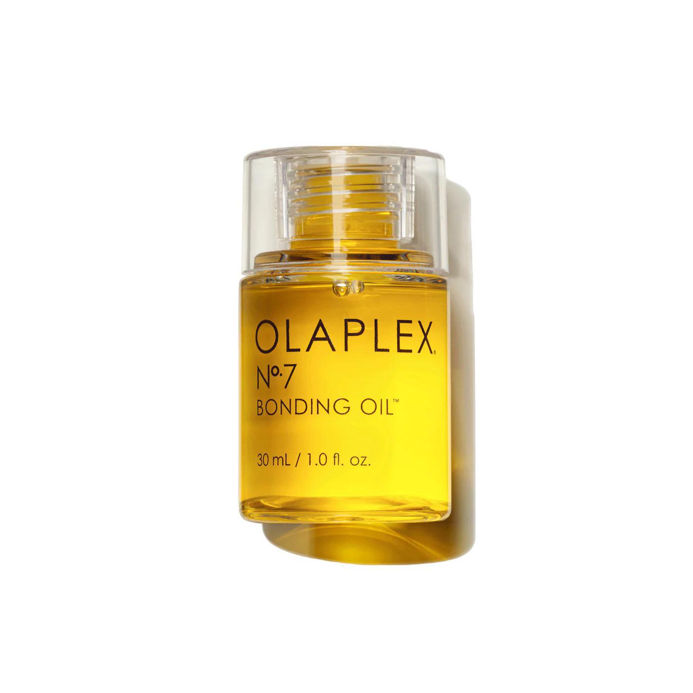 Olaplex Nº.7 Bonding Oil in a clear bottle, a weightless styling oil for enhancing shine and controlling frizz.